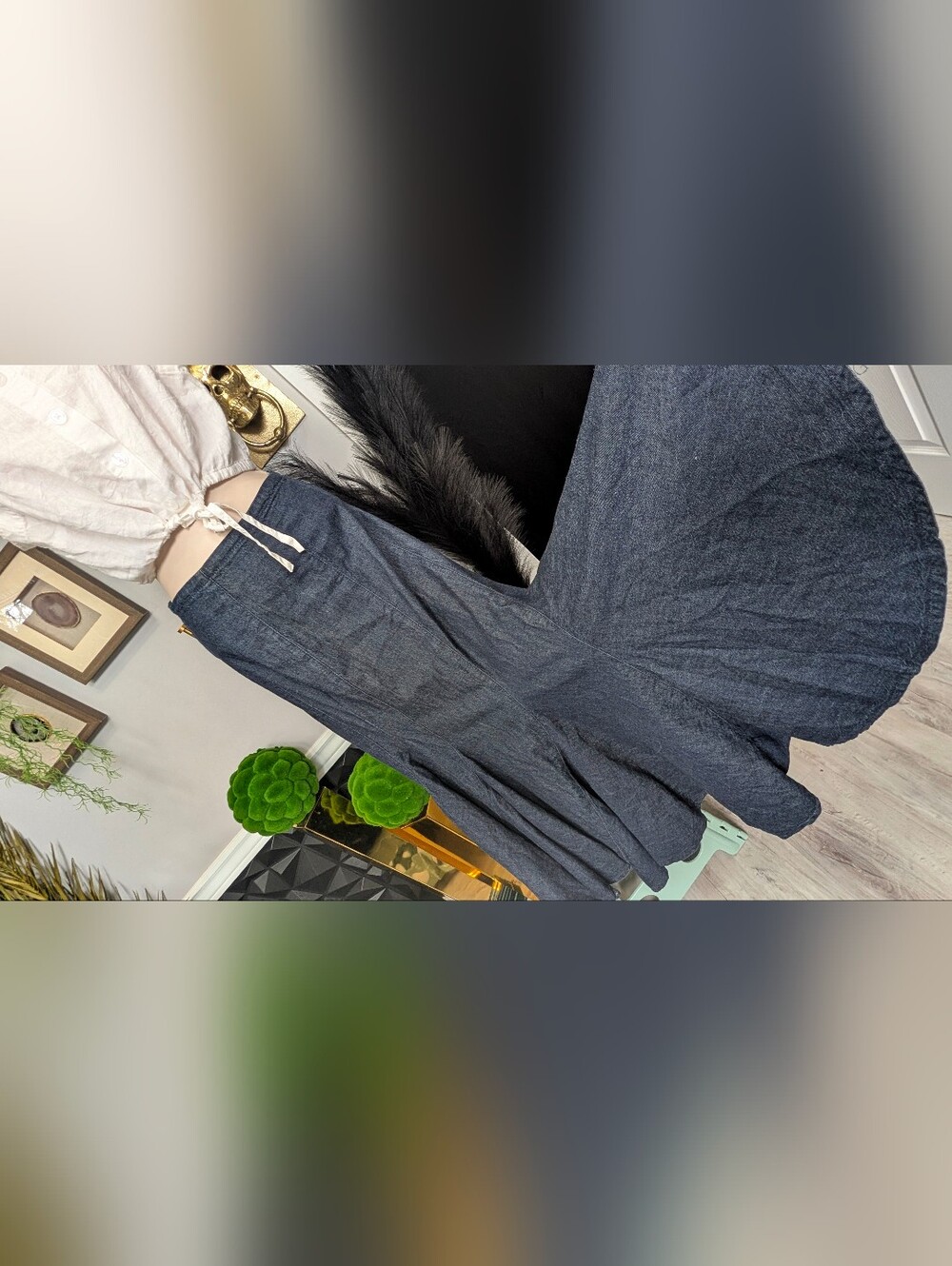 Per Una Denim Cotton Ruffle Maxi Skirt SM